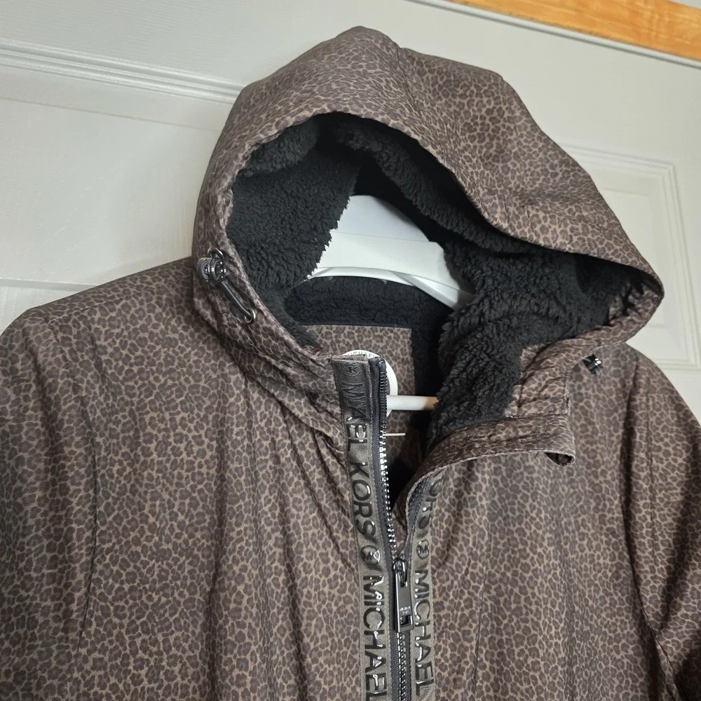 Michael Kors Soft Shell Hooded‎ Coat Anorak Plus 1X Chocolate Animal Lepord